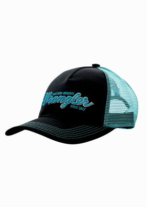 Wrangler Mens Logo Trucker Cap- Black