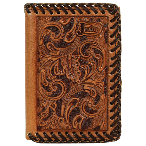 Justin Tooled with Whipstitch Trifold Mens Wallet