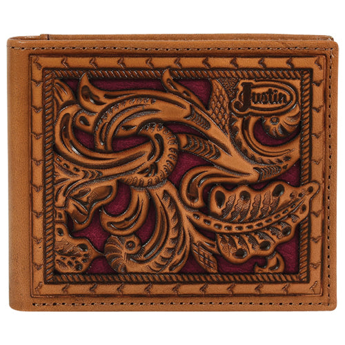 Justin Back Pocket Bifold Maroon Inlay Mens Wallet