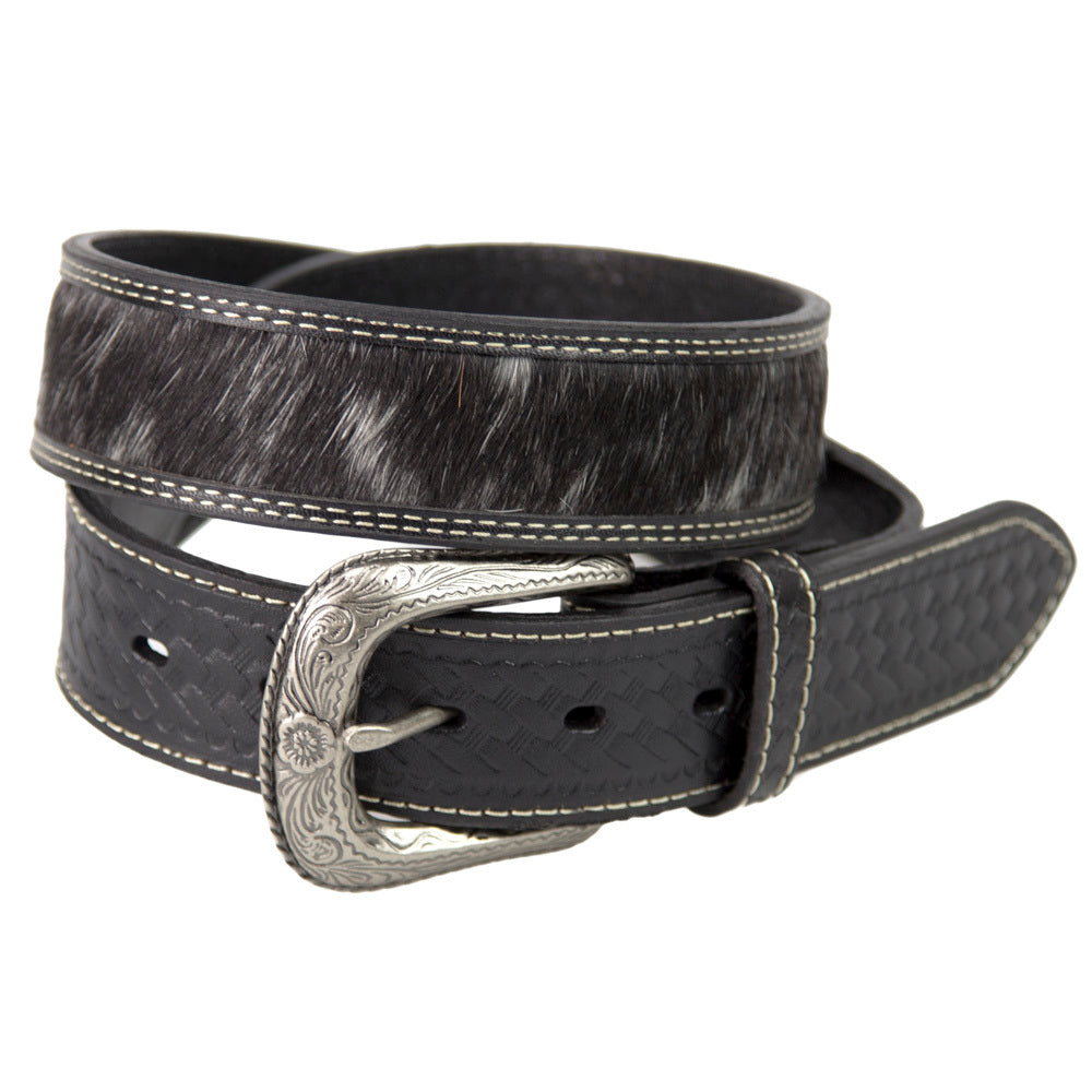 Brigalow Black Leather Belt with Cowhide Inserts