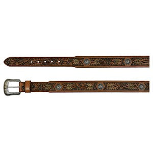 JP WEST MEN'S BELT TOOLED WITH RAWHIDE 21993BE7