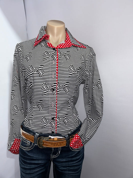 Netties Ladies Red Stella Fitted L/S Shirt
