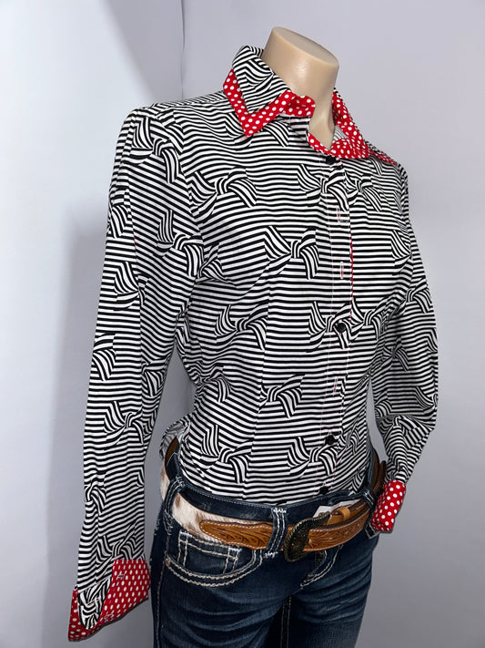 Netties Ladies Red Stella Fitted L/S Shirt