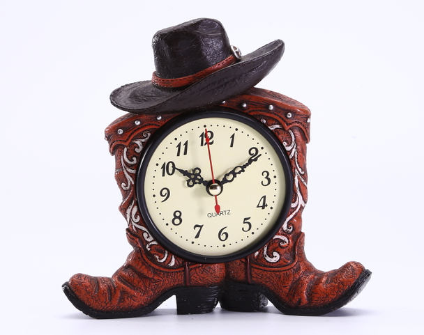 Resin Cowboy Boot and Hat Clock