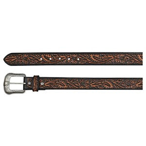 JP WEST MENS BELT BROWN TOOLING W/BLACK ACCENTS 22192BE2