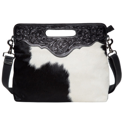 The Design Edge Cusco Black and White Cowhide Bag with Fringes
