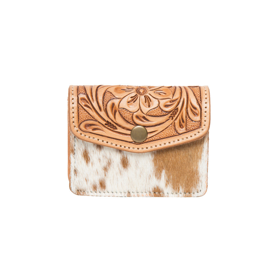 The Design Edge Tooling Leather Cowhide Purse - Tan and White