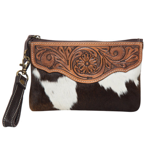 The Design Edge Para Brown and White Cowhide Clutch