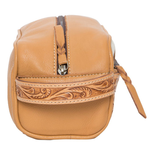 The Design Edge Tan and White Toiletries Bag with Carving Details - AT62 - Coro