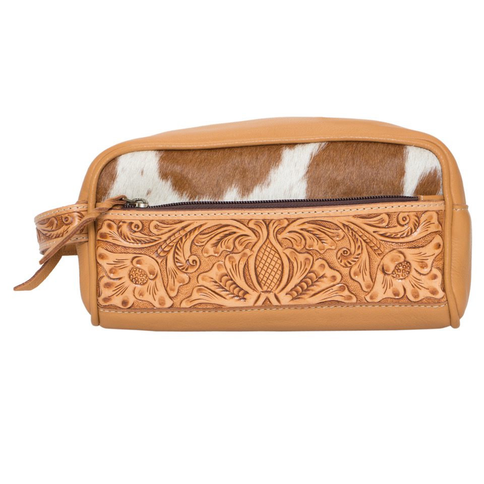 The Design Edge Tan and White Toiletries Bag with Carving Details - AT62 - Coro