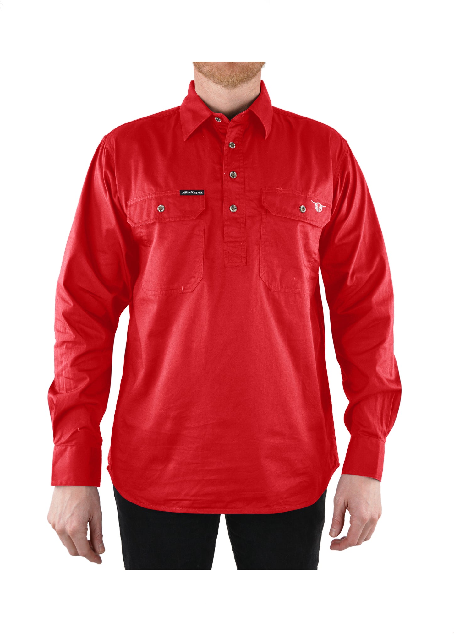 Bullzye Mens Half Placket Work Shirt - Red - ON SALE