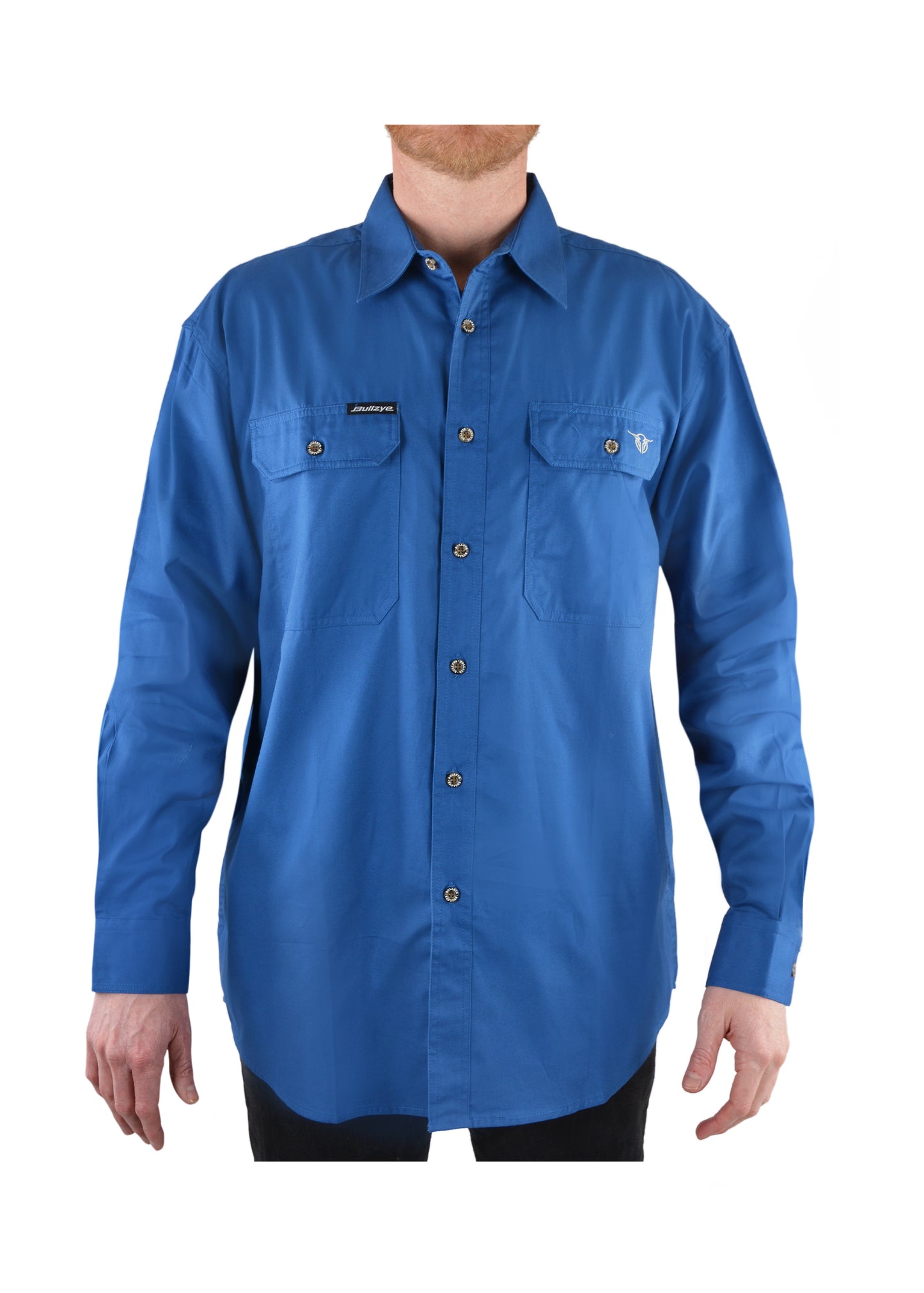 Bullzye Mens Full Placket Work Shirt - Cobalt - B1S1102120 - ON SALE