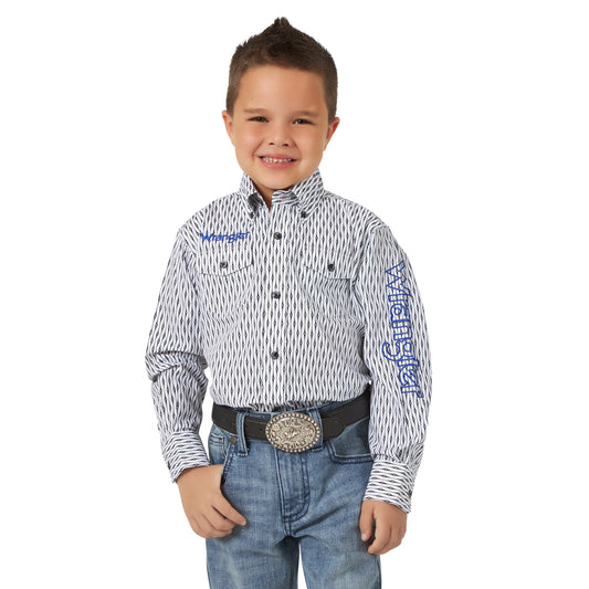 Wrangler Boys Logo 2-Pocket Printed Long Sleeve Shirt - White