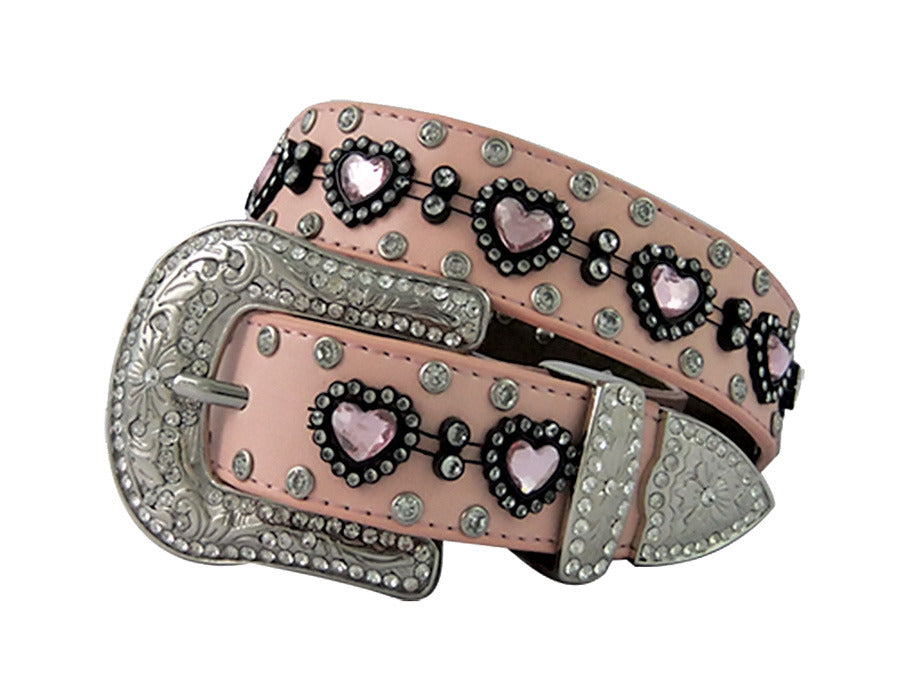 Brigalow Girls Pink Leather Belt With Love Hearts