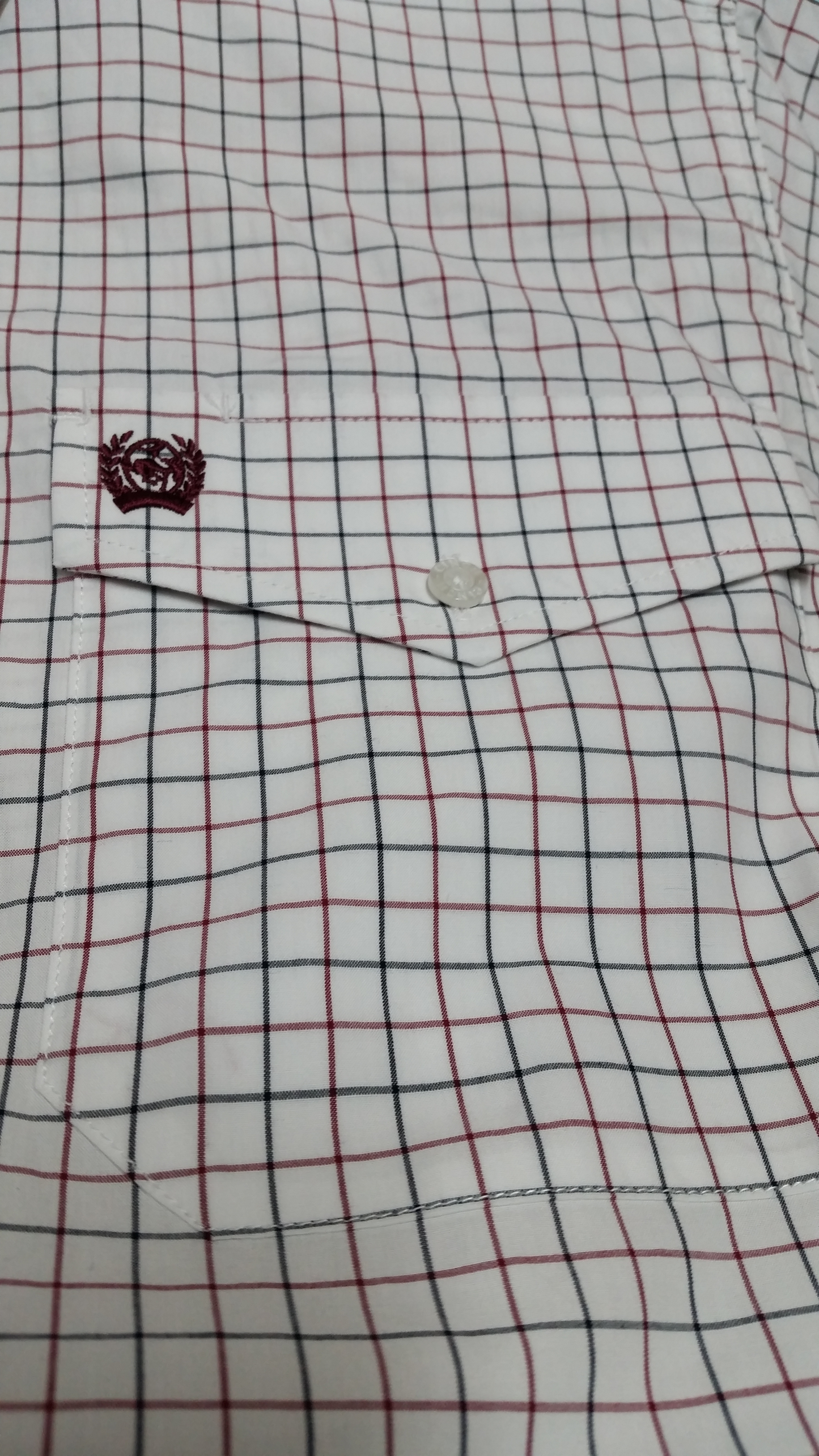 Cinch Mens Check Long Sleeved Shirt - White with Black & Maroon Check