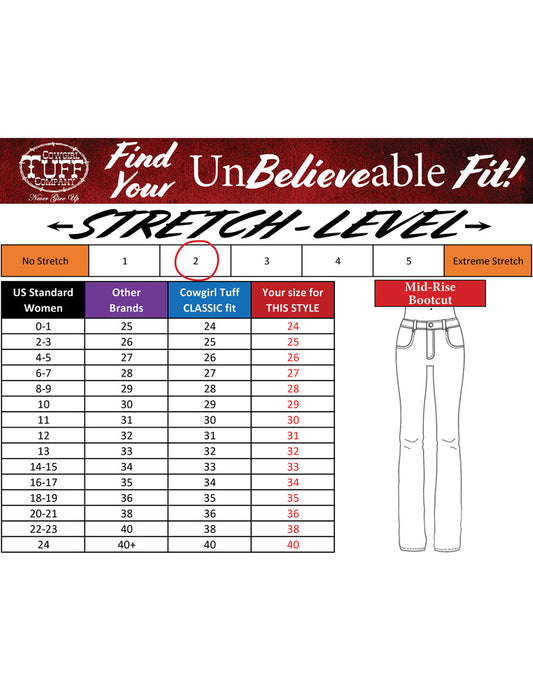 Cowgirl Tuff Ladies Jeans - Mid Rise - Forever Tuff