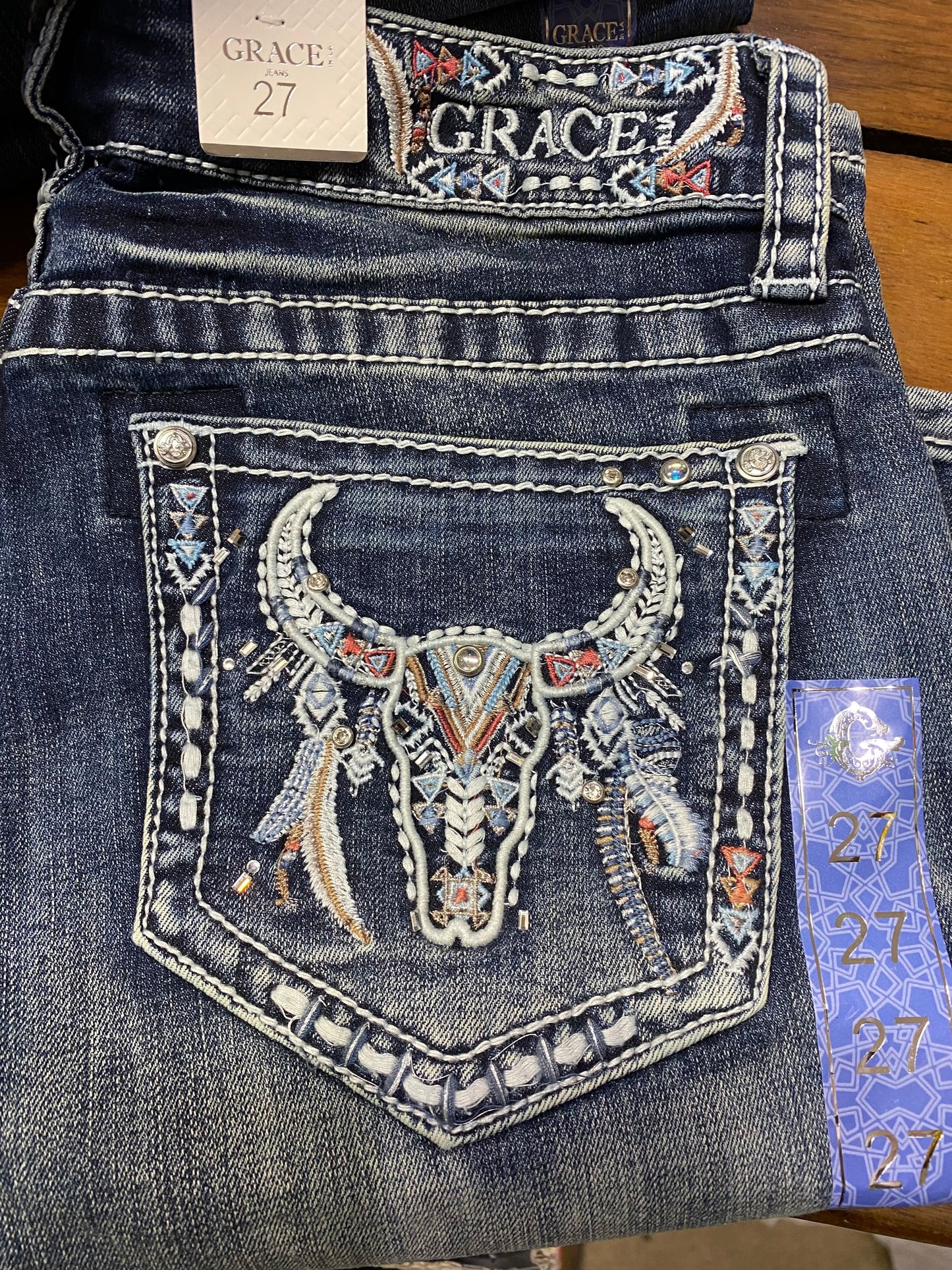 Grace in LA Cowhead Patterned Easy Fit Jeans - EB61580