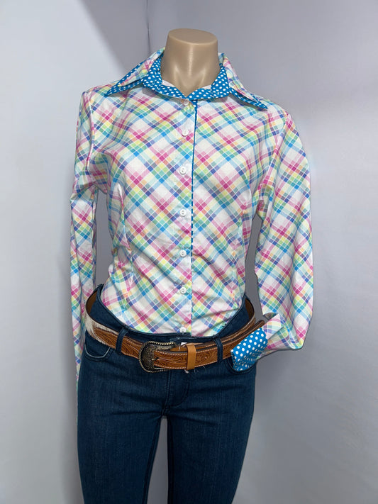 Netties Ladies Blue Annie Fitted L/S Shirt