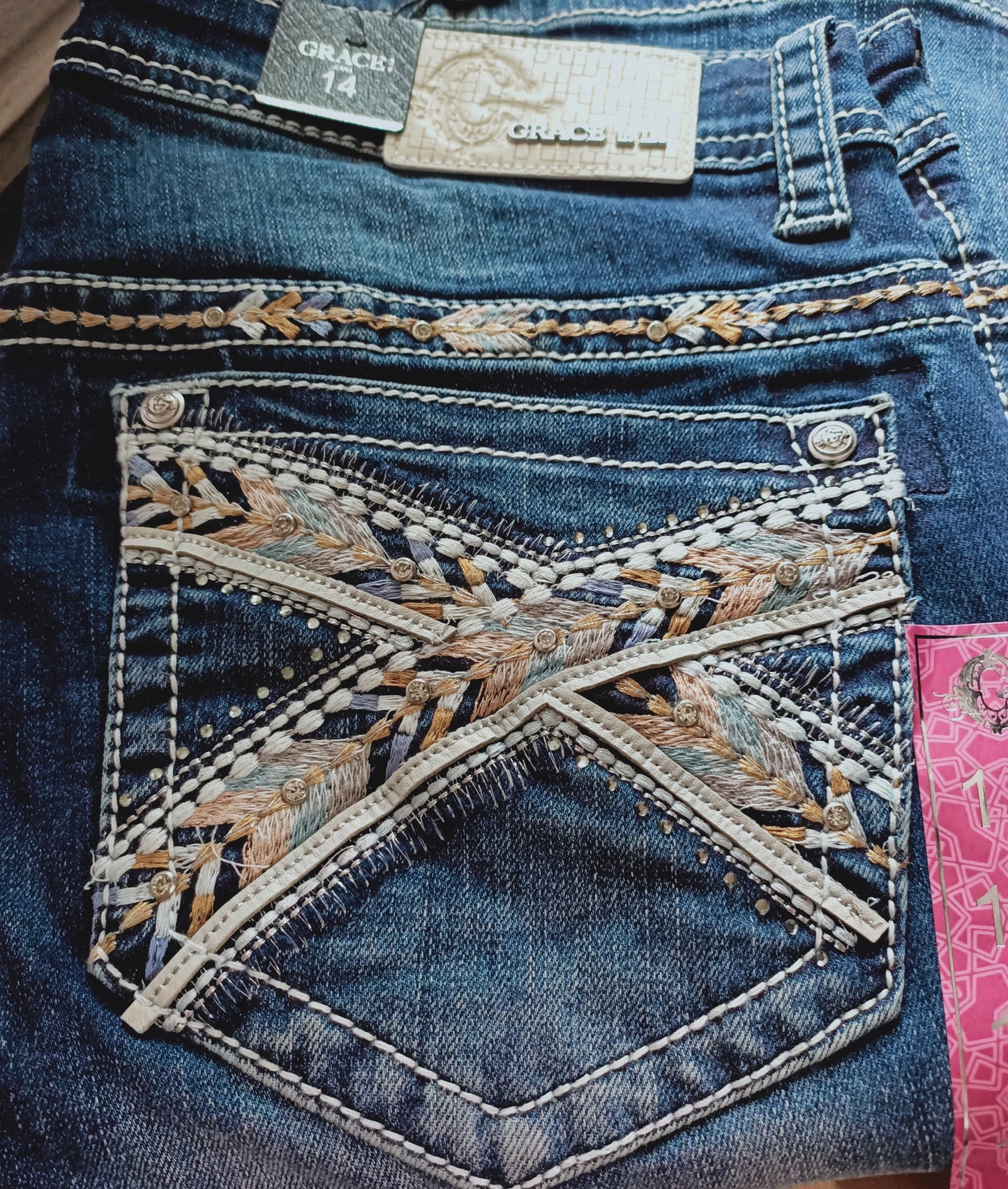 Grace in LA Ladies Plus Size Stitched Embellished Jeans - PS81558