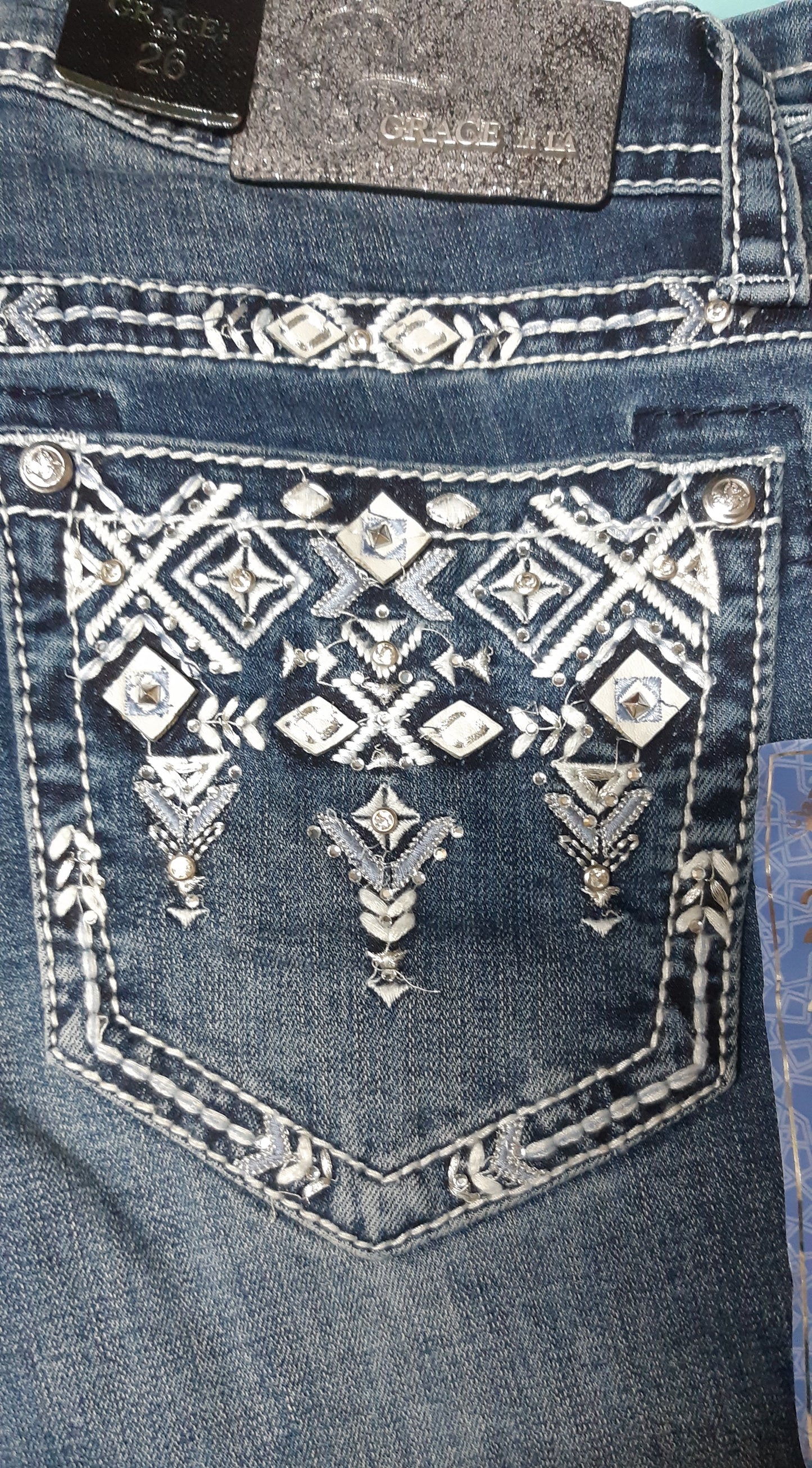 Grace in LA Ladies Easy Fit Bling Jeans - Aztec - EB81369