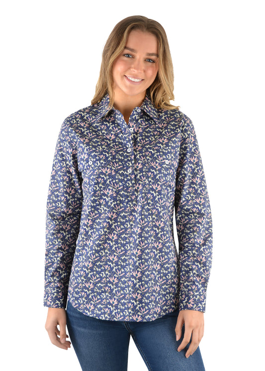 Hard Slog Ladies Print Half Plkt L/S Shirt - H2W2101047