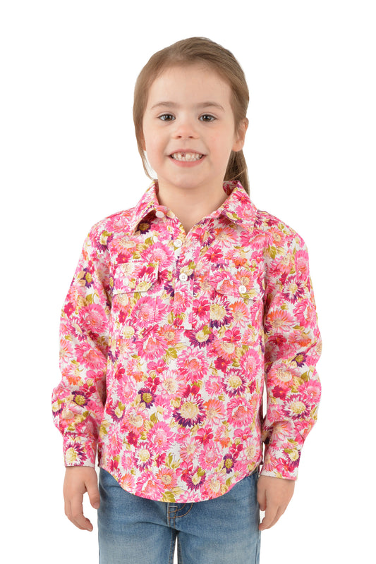 Hard Slog Kids Belle Half Placket L/S Shirt - Pink - H3W7101169