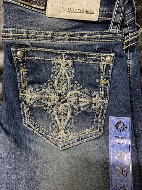 Grace in LA Ladies Easy Fit Bling Jeans - Cross - EB51391