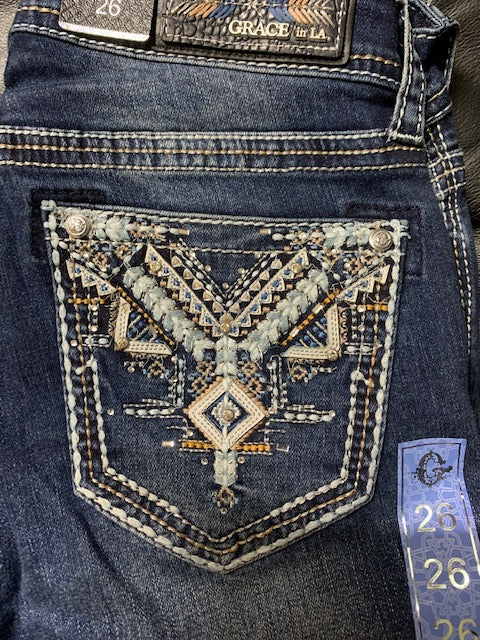 Grace in LA Ladies Easy Fit Bling Jeans - Aztec Diamond - EB51522