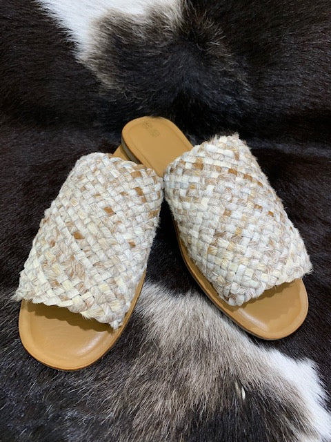 The Design Edge Woven Cowhide Hairon Slides - ON SALE