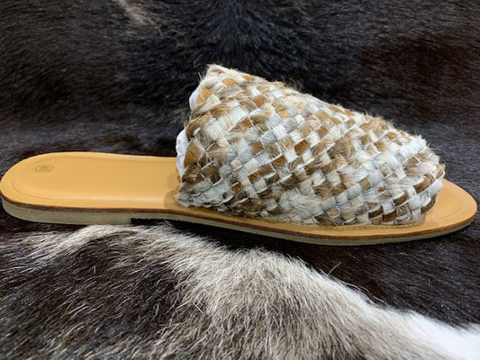 The Design Edge Woven Cowhide Hairon Slides - ON SALE