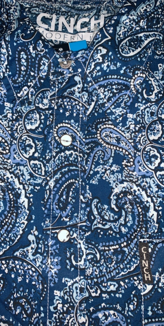 Cinch Mens Modern Fit Blue Paisley Shirt- On Sale