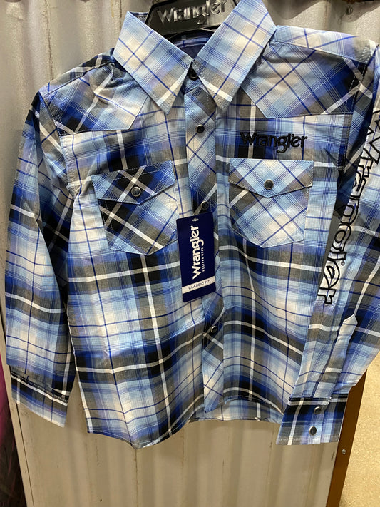 Wrangler Boys Logo 2-Pocket Plaid Long Sleeve Shirt