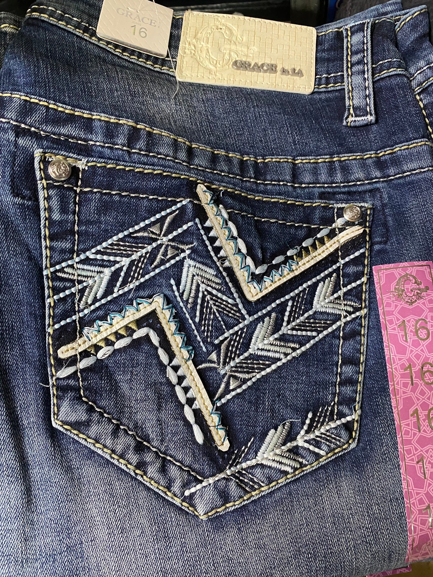 Grace in LA Ladies Plus Size Arrow Stitched Jeans - PB51688