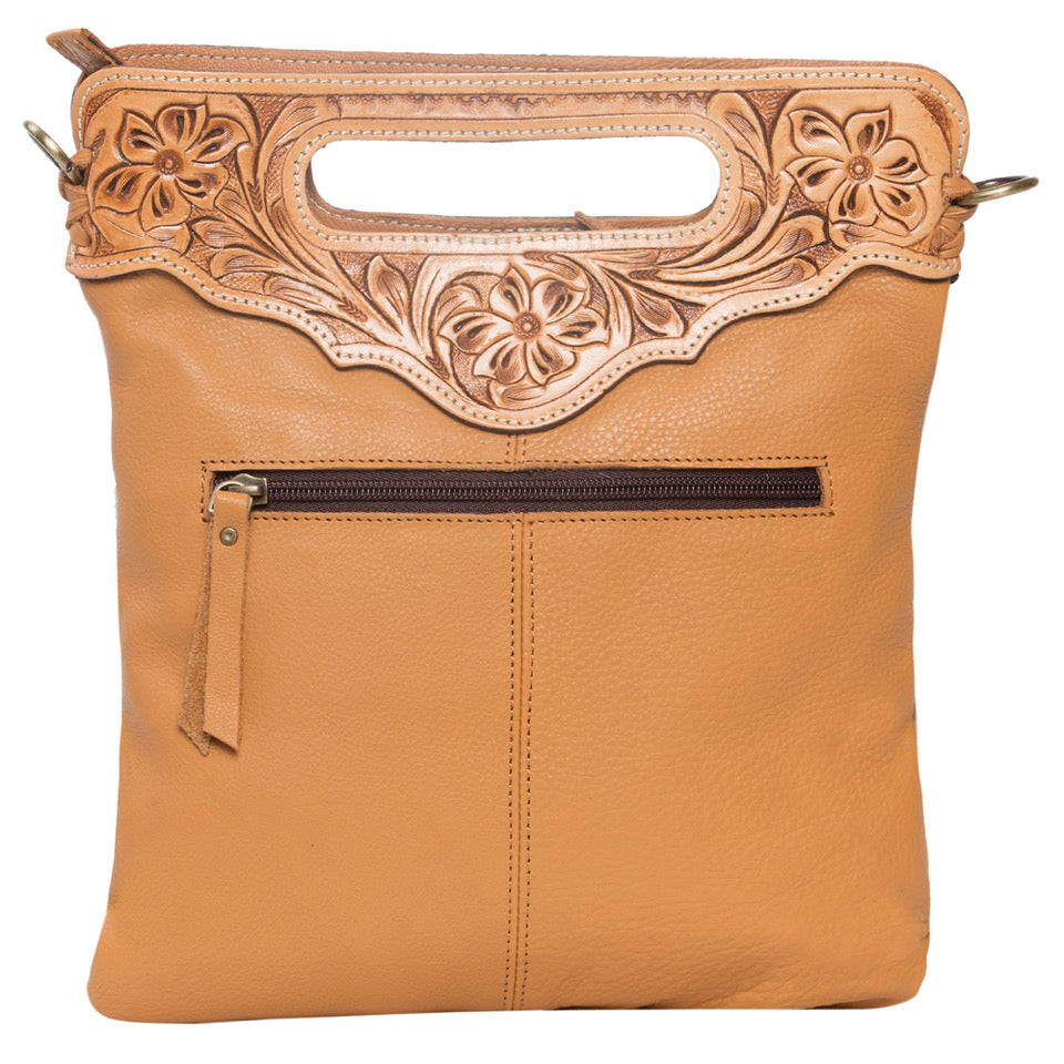 The Design Edge Leather Sling Cowhide Bag - Tan and White - AB04 (without fringe)