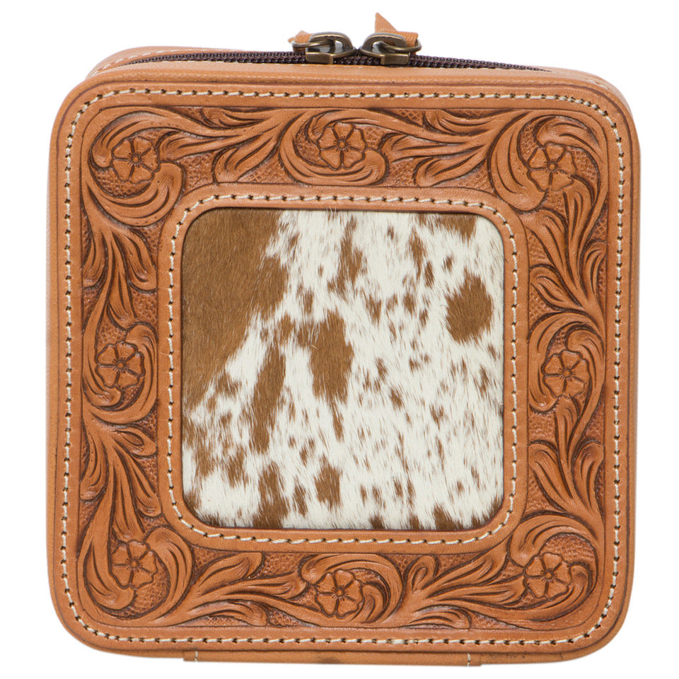 The Design Edge Cowhide Jewellery Box - Tan and White - JB2