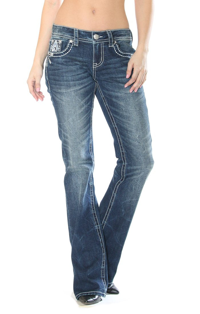 Grace in LA Blue and White Aztec Bootcut Jeans - JB81180