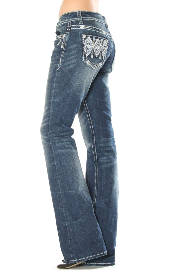Grace in LA Blue and White Aztec Bootcut Jeans - JB81180