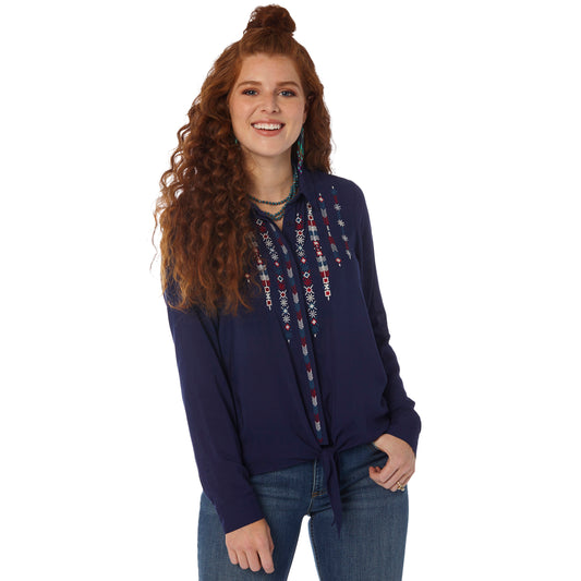 Wrangler Ladies Embroiderd L/S Top - Blue - LW7527B - ON SALE