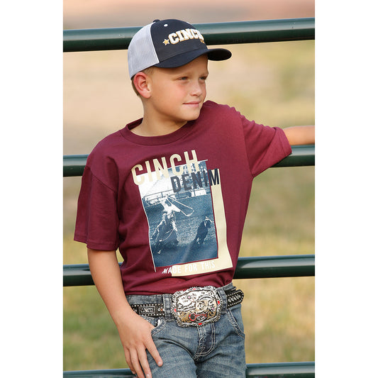 Cinch Boys S/S T Shirt - Burgandy