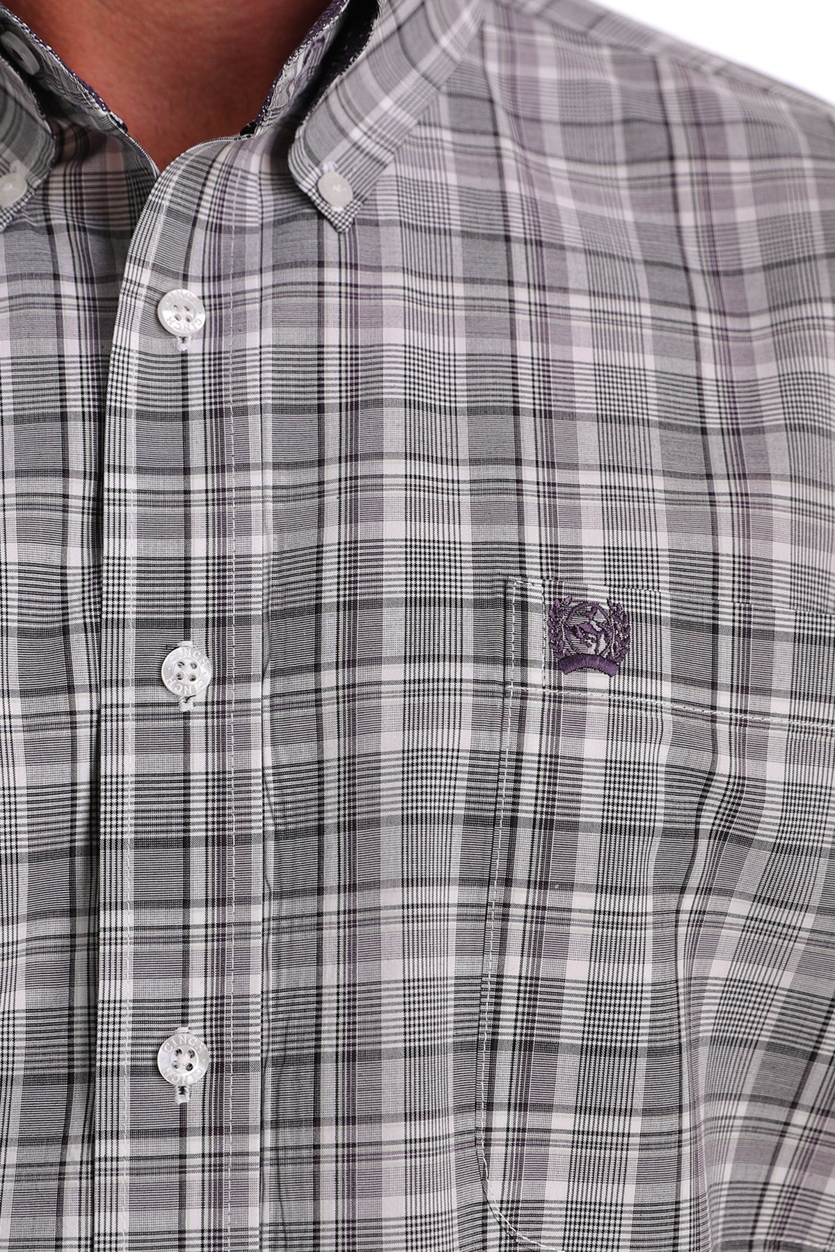 Cinch Mens Grey/ Purple Plaid L/S Shirt