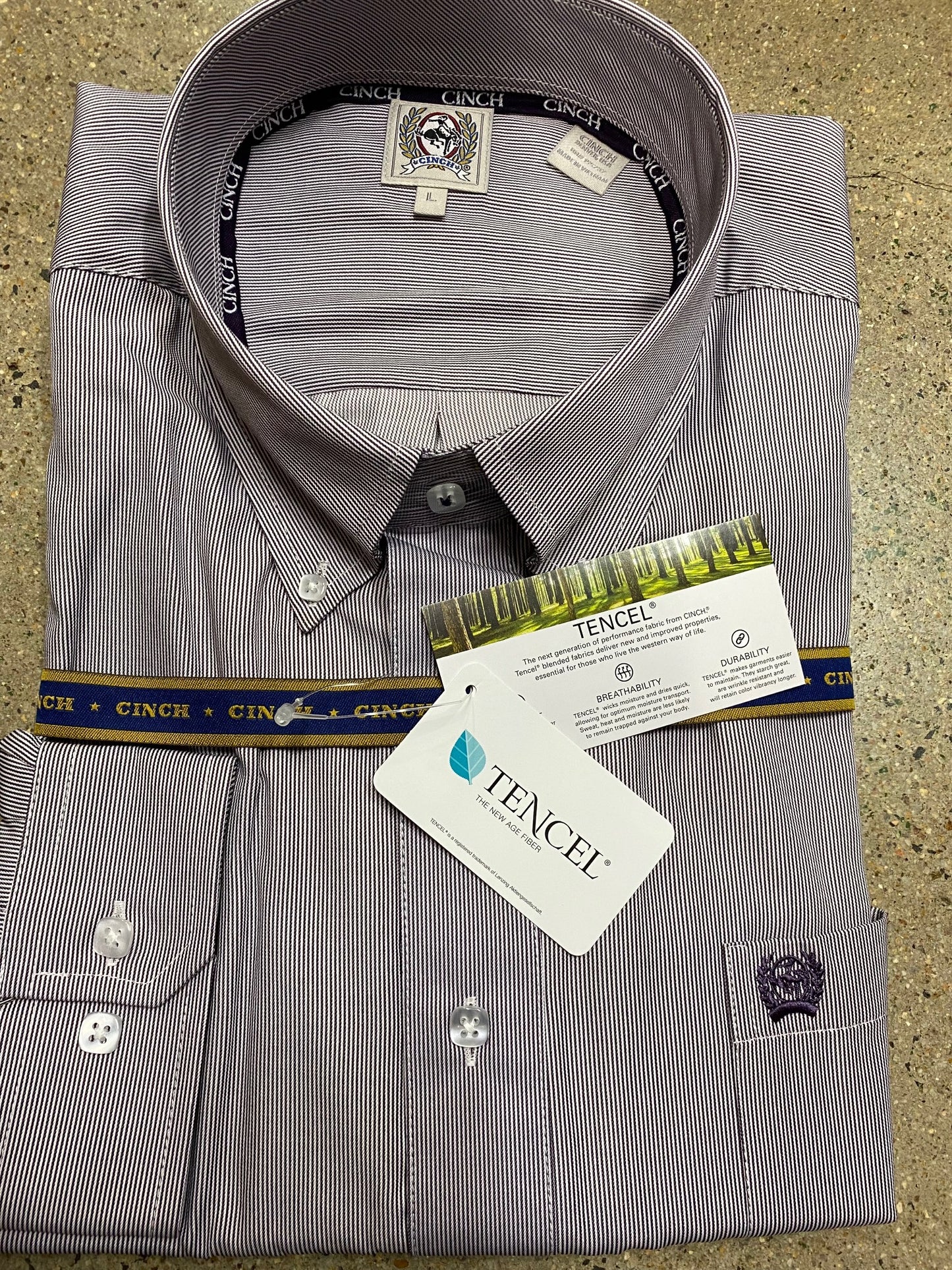 Cinch Mens Purple/ White Striped Tencel L/S Shirt - MTW1105046 - Ơn Sale