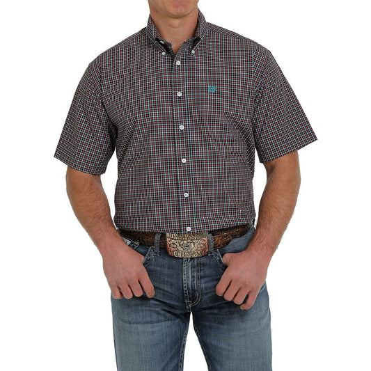 Cinch  Navy, Teal and Red Plaid Print S/S Shirt - MTW1111394
