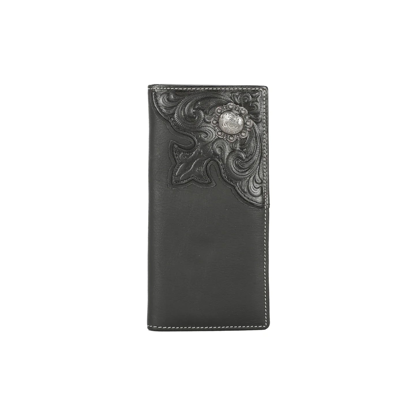 Montana West Mens Genuine Tooled Leather Collection Wallet - Black - MWLW009BK