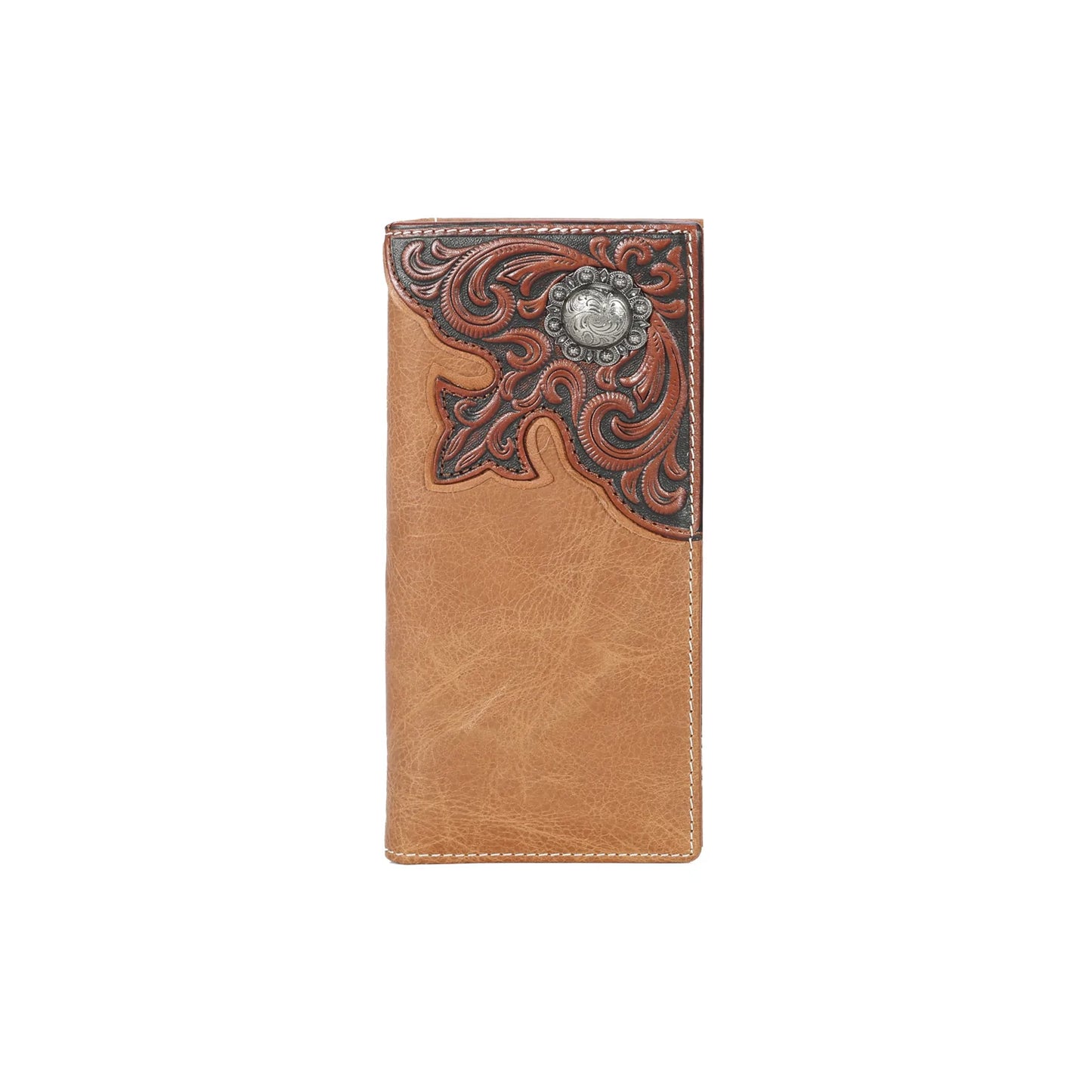 Montana West Mens Genuine Tooled Leather Collection Wallet - Brown - MWLW009BR