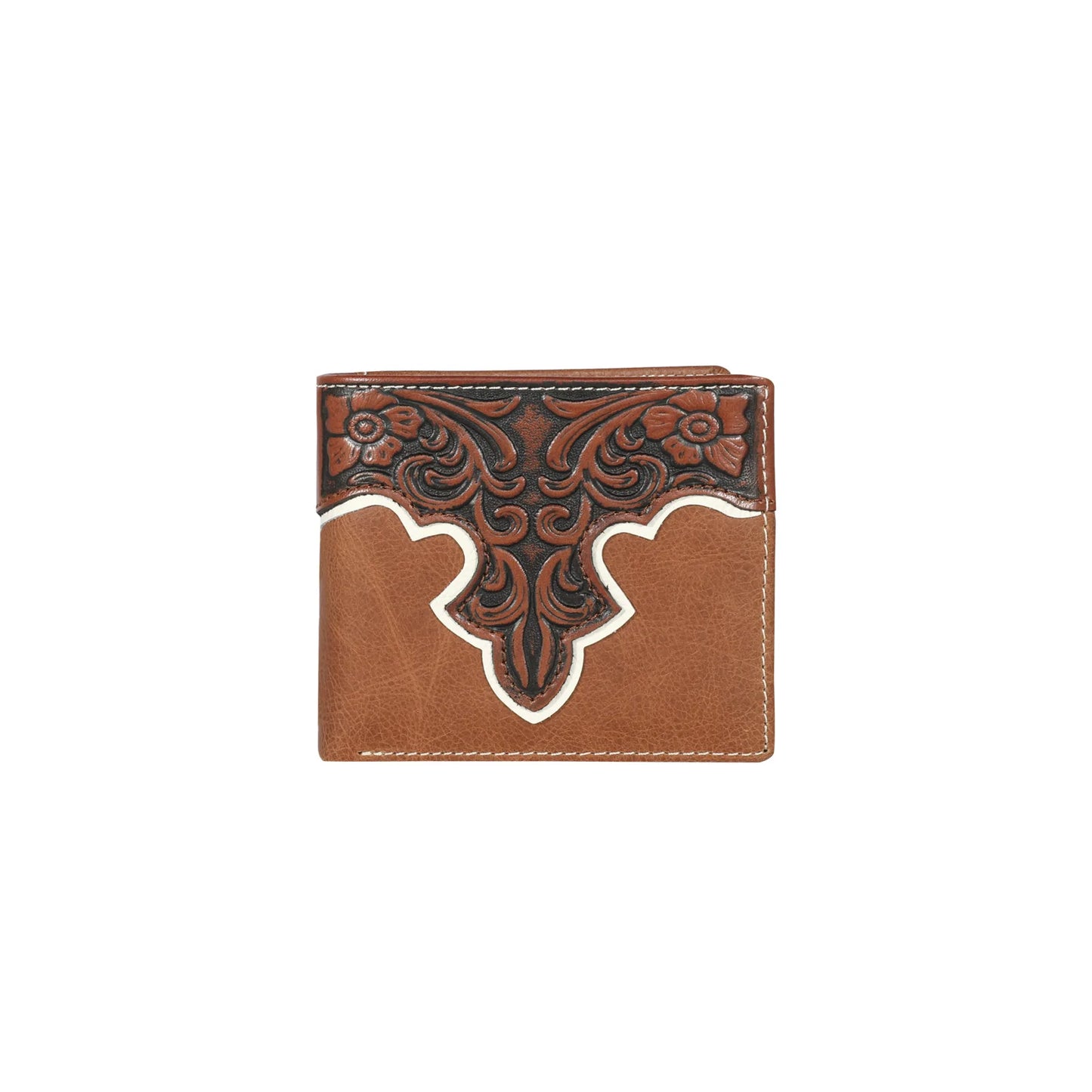 Montana West Mens Genuine Tooled Leather Collection Wallet - Brown - MWS-W017BR