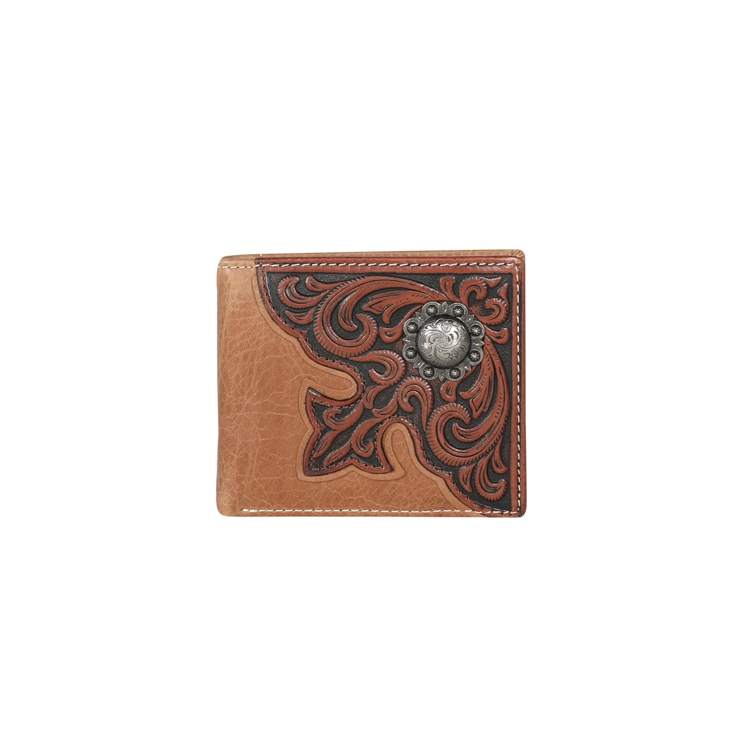 Montana West Mens Genuine Tooled Leather Collection Wallet - Brown - MWS-W028BR