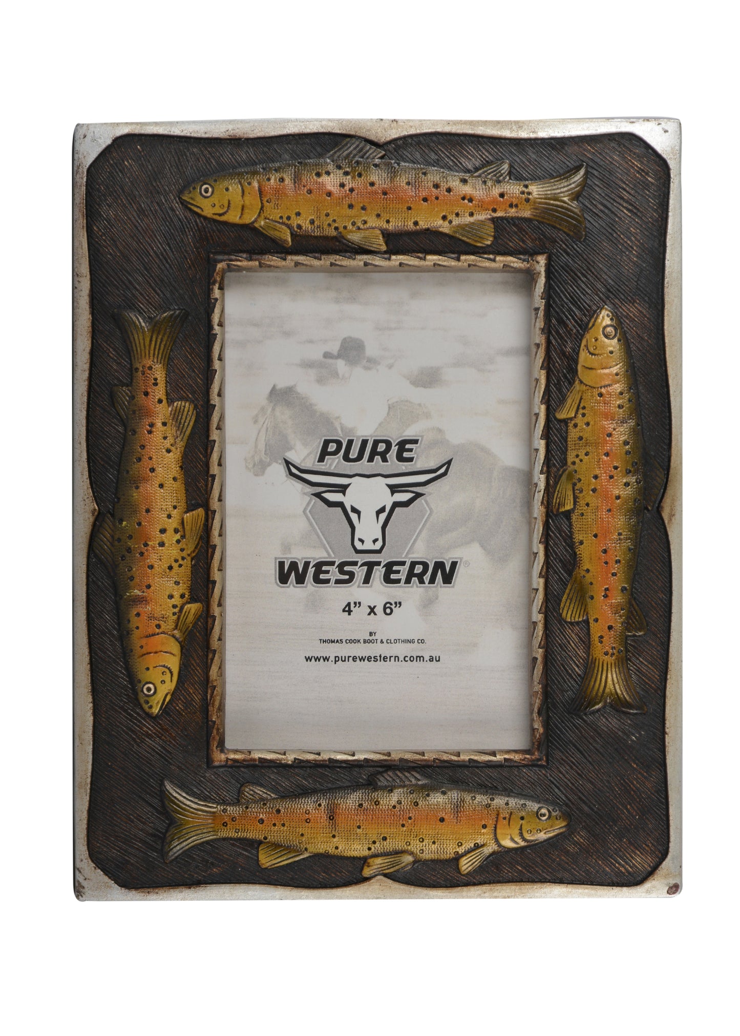 Pure Western Silver Edge Fishing Picture Frame 4 x 6"