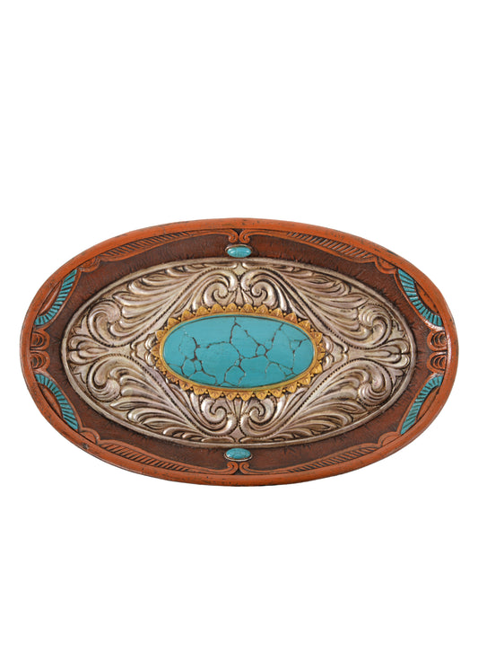 Pure Western Baroque Silver And Turquoise Tray - P1S1946GFT