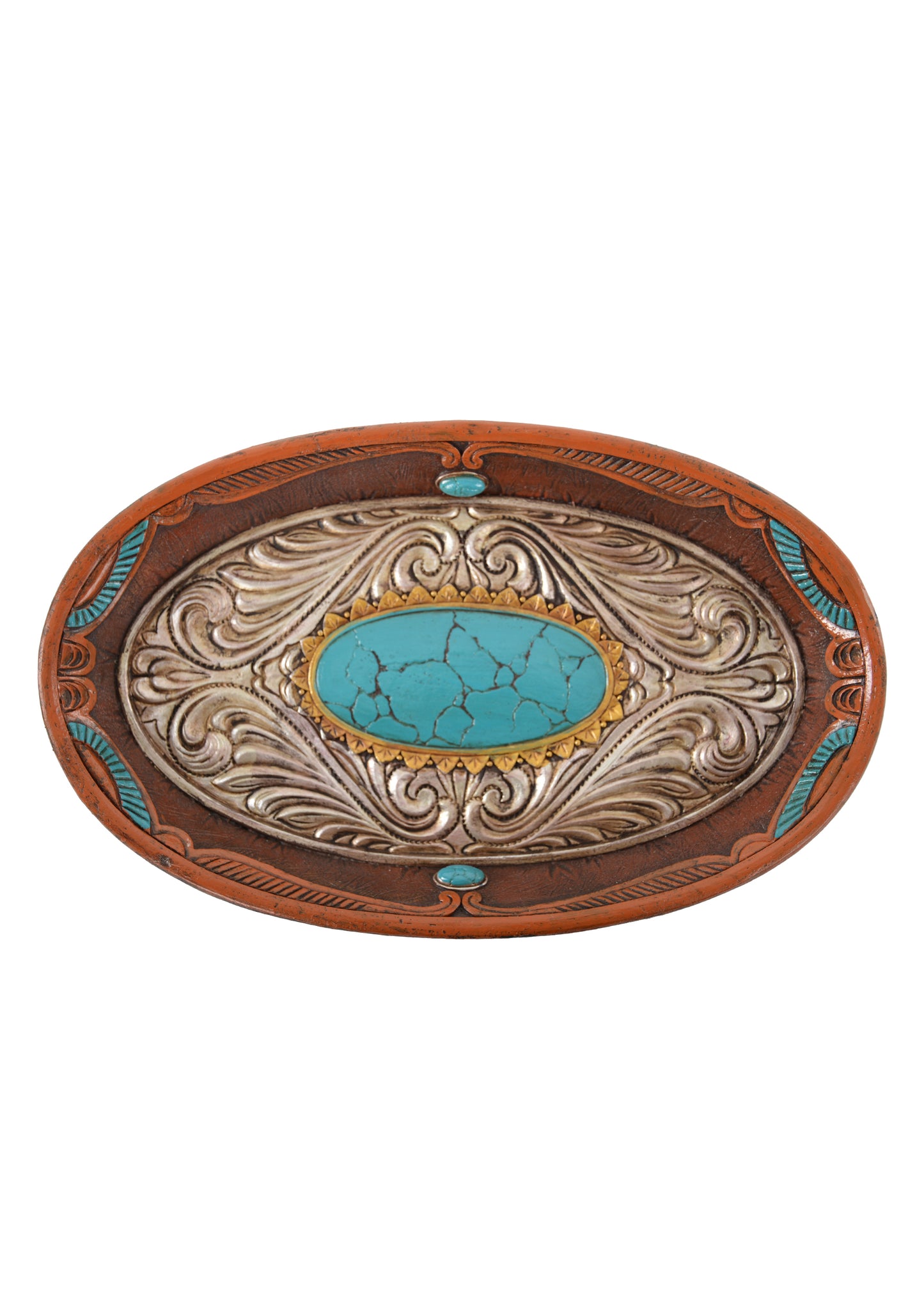 Pure Western Baroque Silver And Turquoise Tray - P1S1946GFT