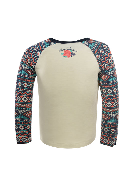 Pure Western Girls Miranda L/S Baseball Tee - Cream/Multi